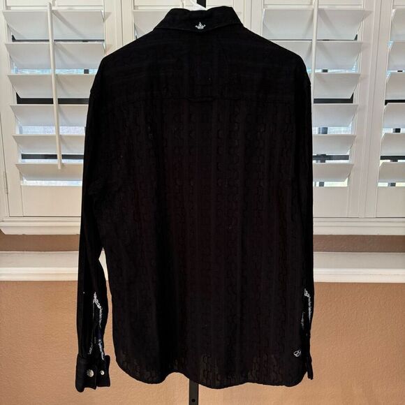 English Laundry Christopher Wicks L Embroidered Button Up Black White Hand Sewn - Picture 7 of 10